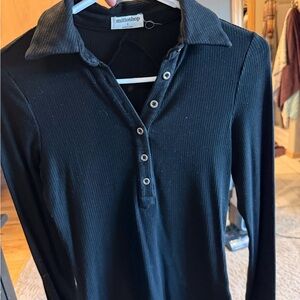Mittoshop Black Ribbed Button-Up Top